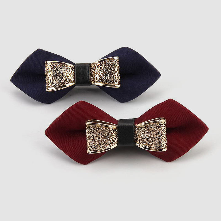 Men's Hollow Golden Flower Pointy Bow Tie - image 2
