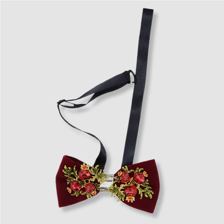 Men's Burgundy Pomegranate Floral Bow Tie - image 5