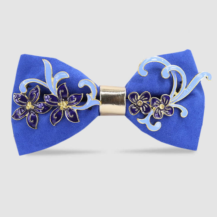 Men's Enamel Flowers Leaves Decor Bow Tie - Royal - image 3