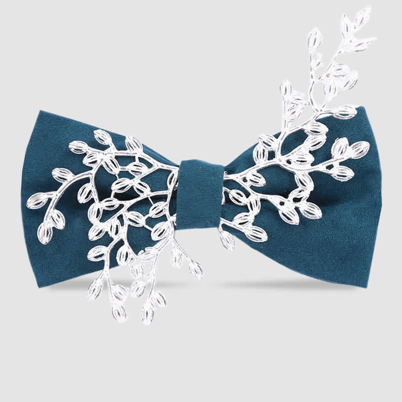 Men's Enamel Flowers Leaves Decor Bow Tie - Green - image 5