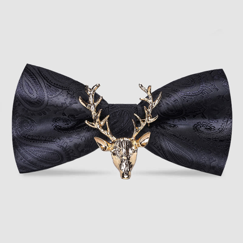 Men's Paisley Christmas Elk Head Decor Bow Tie - Black & Gold - image 7