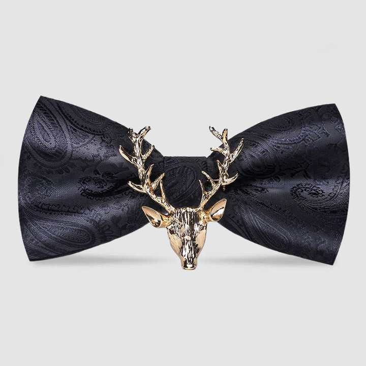 Men's Paisley Christmas Elk Head Decor Bow Tie - Black & Gold - image 7