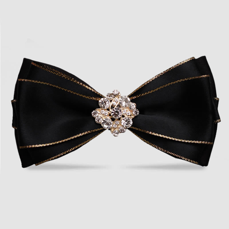 Men's Rhinestone Flower Golden Edge Bow Tie - Black - image 0