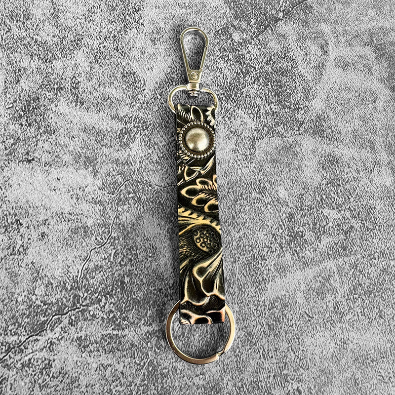 Western Genuine Leather Embossed Pendant Keychain - Black&Yellow - image 4
