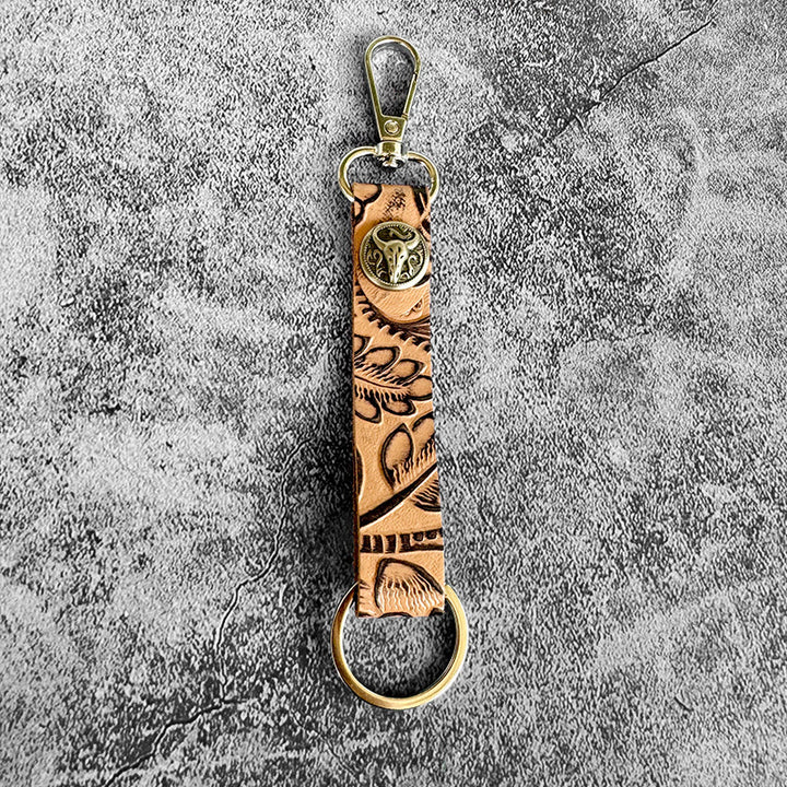Western Genuine Leather Embossed Pendant Keychain - Brown Bull Head - image 2
