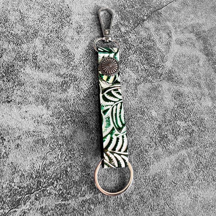 Western Genuine Leather Embossed Pendant Keychain - Green Circle - image 6