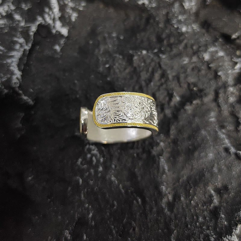 Adjustable Opening Gold Silver Grass Patterned Ring - image 2