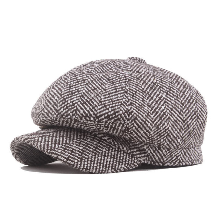 Stylish Twill Pattern Cotton Octagonal Beret Hat - Coffee - L (23 1/4"-23 5/8") - image 2