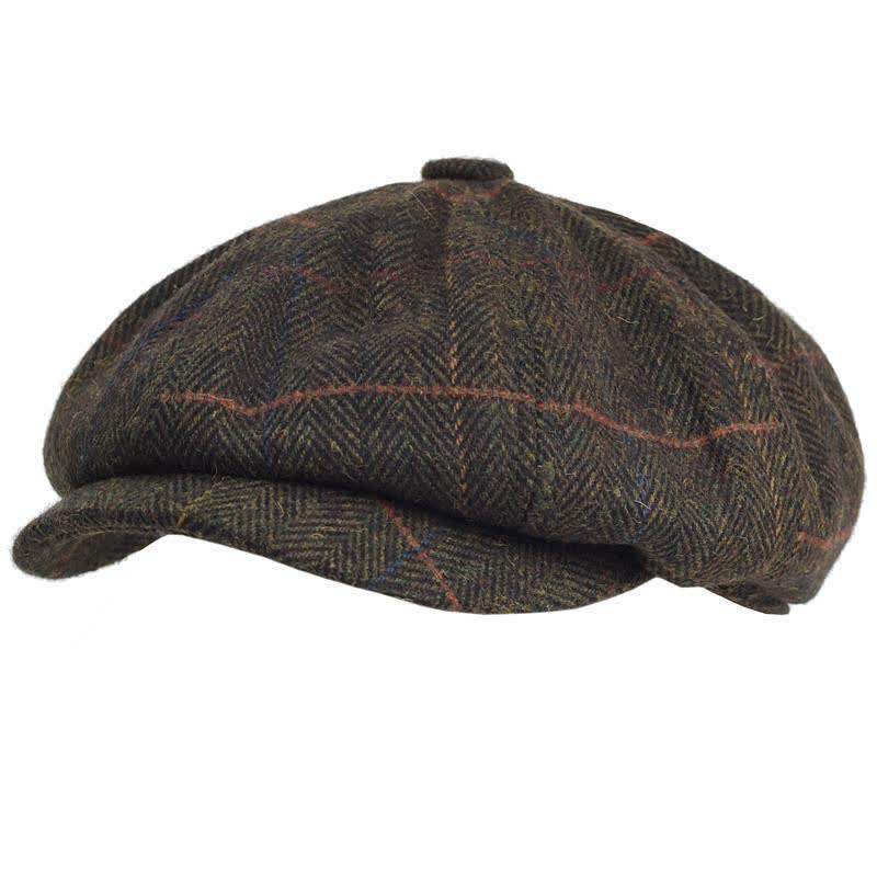 Herringbone & Plaid Warm Wool Blend Octagonal Beret Hat - Coffee - Adjustable (22 1/2"-23 5/8") - image 3