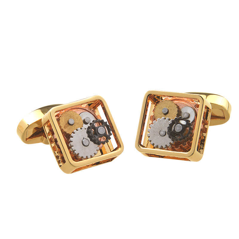 Men's Square Mechanical Art Steampunk Gears Cufflinks - Gold - image 4
