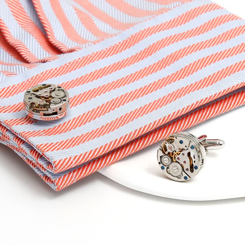 Exquisite Silver Mechanical Steampunk Gears Cufflinks - image 1