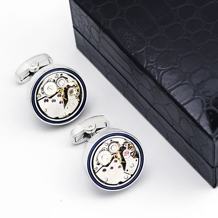 Mechanical Movements Shape Steampunk Gears Blue Ring Cufflinks - image 5