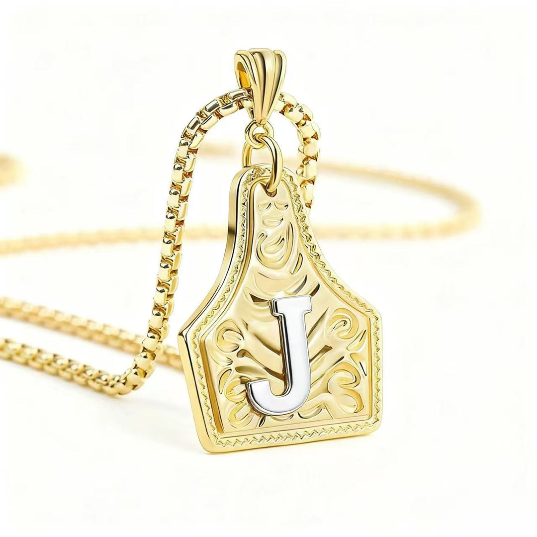 Golden & Silver Exquisite Letter Pendant Embossed Necklace - Golden - J - image 13