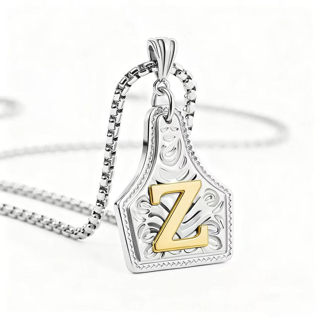Golden & Silver Exquisite Letter Pendant Embossed Necklace - Silver - Z - image 55