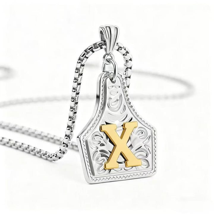 Golden & Silver Exquisite Letter Pendant Embossed Necklace - Silver - X - image 53