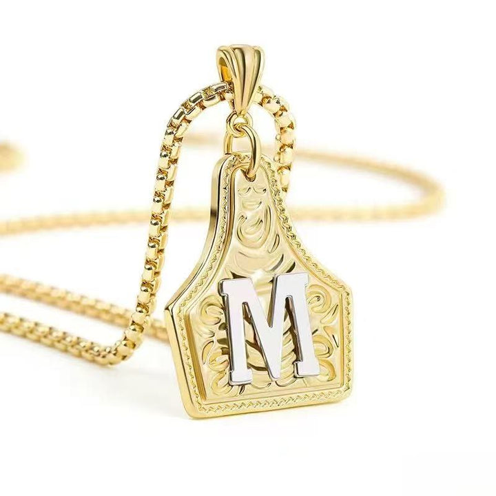 Golden & Silver Exquisite Letter Pendant Embossed Necklace - Golden - M - image 16