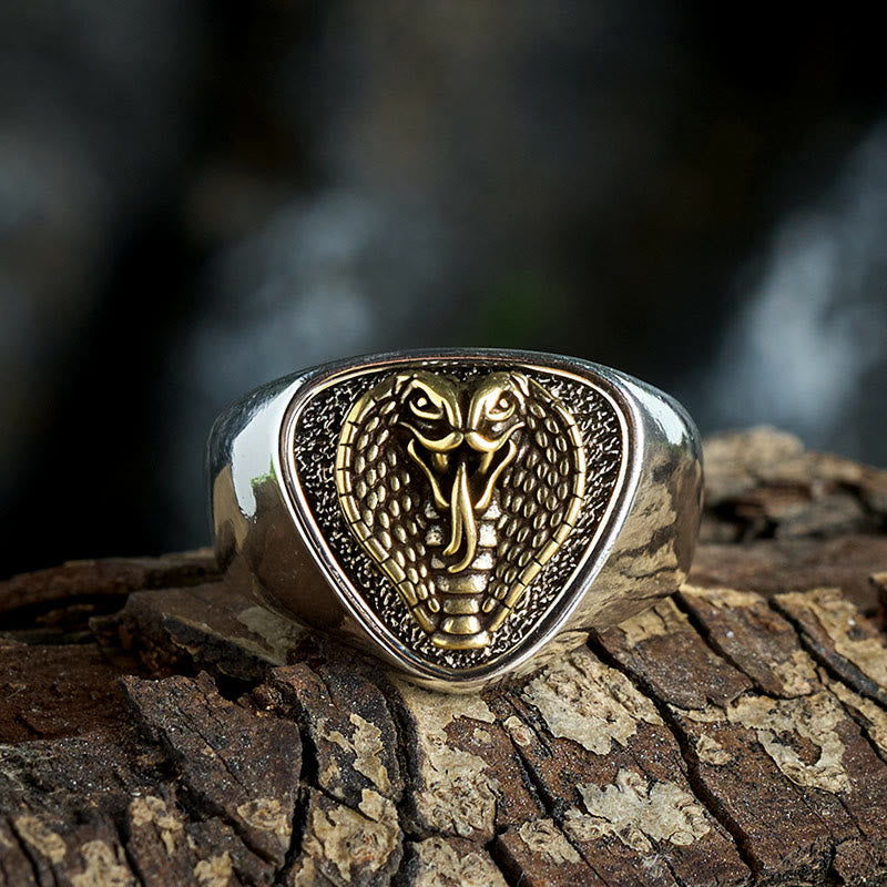 Retro Western Style Fierce Snakehead Ring - image 3