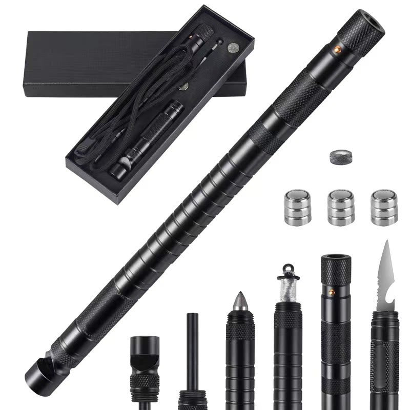 Multi-Functional Lighting Window-Breaker Whistle Survival Tactical Pen - Black - image 0