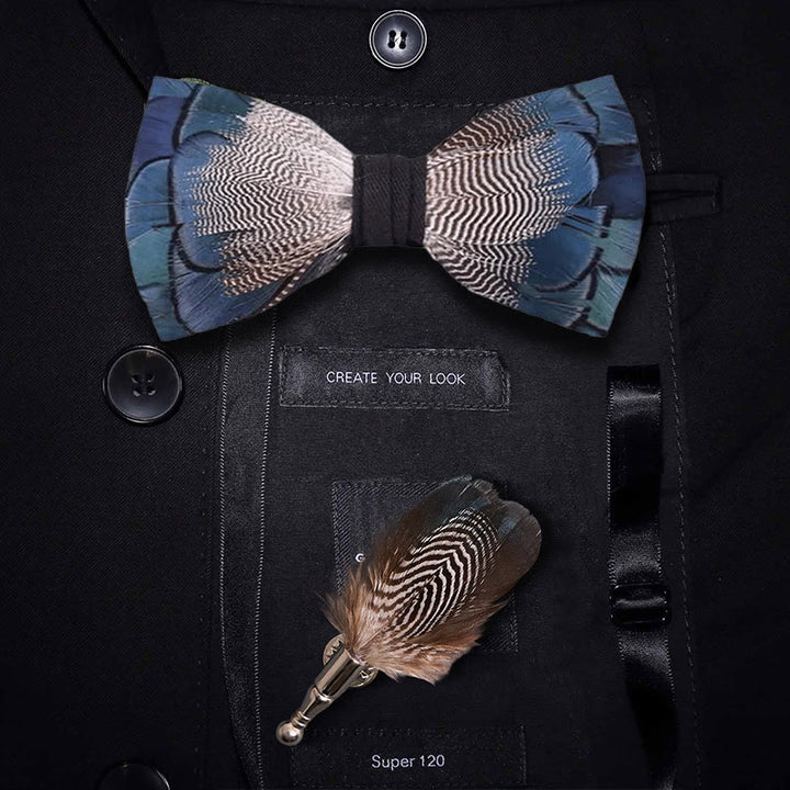Blue & White Mallard Duck Feather Bow Tie with Lapel Pin - Adult - image 0