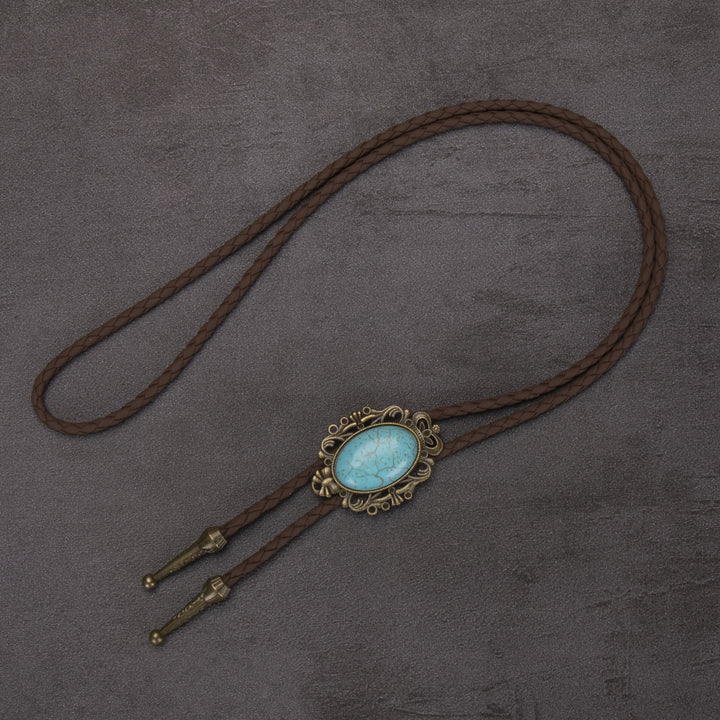 Retro Western Turquoise Elliptical Pendant Bolo Tie - #1 - image 1