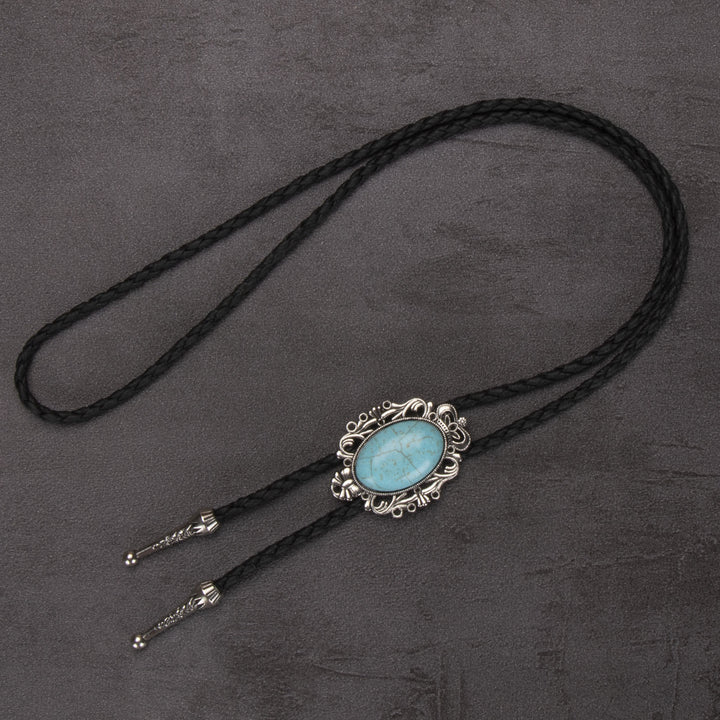Retro Western Turquoise Elliptical Pendant Bolo Tie - #3 - image 3