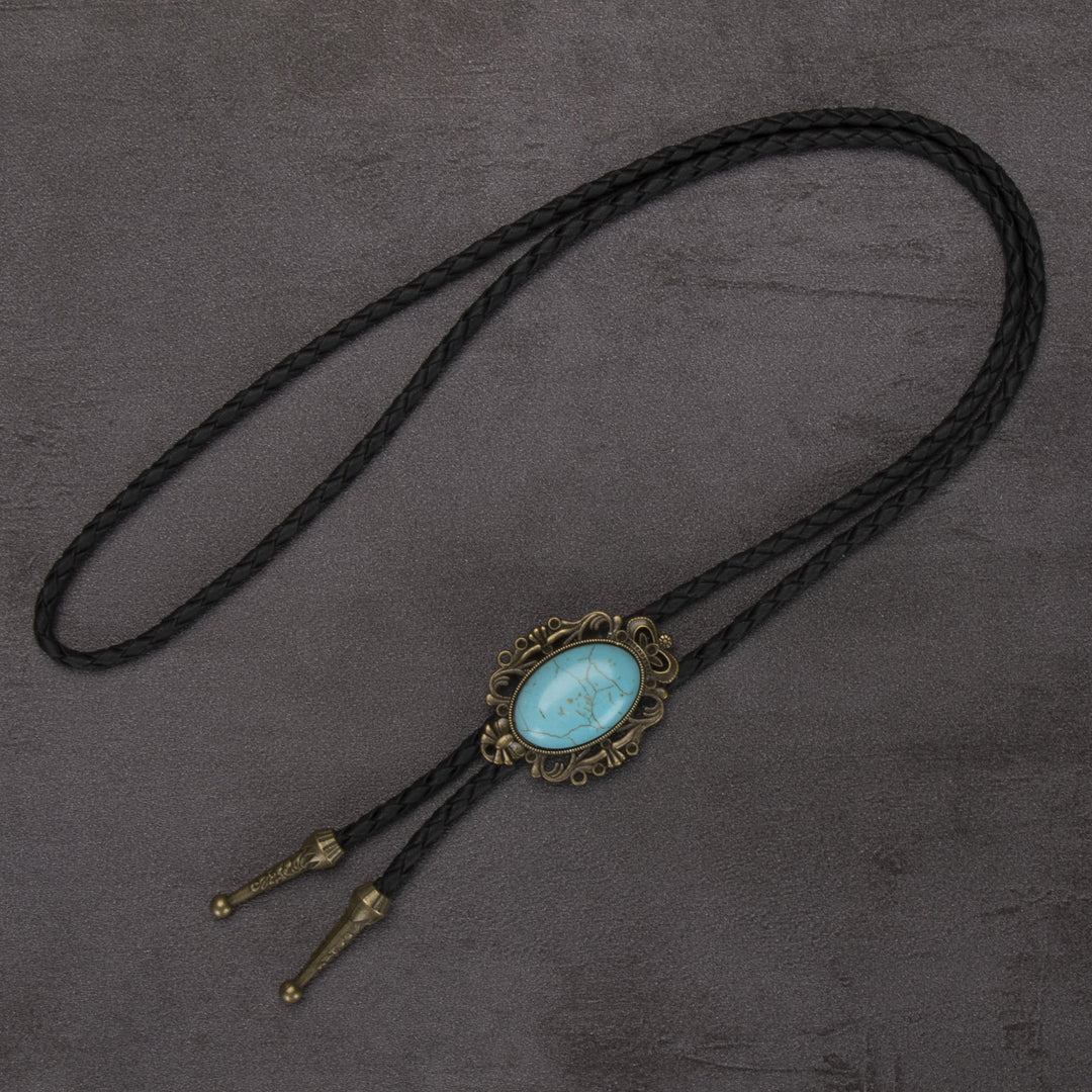 Retro Western Turquoise Elliptical Pendant Bolo Tie - #2 - image 2