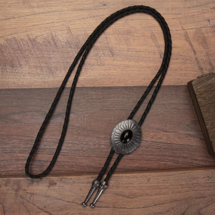 Exquisite Silver Oval Plate Turquoise Pendant Bolo Tie - #2 - image 3