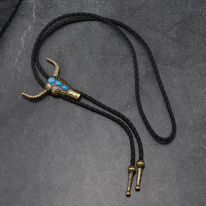 Western Turquoise Bull Pendant Bolo Tie - image 6