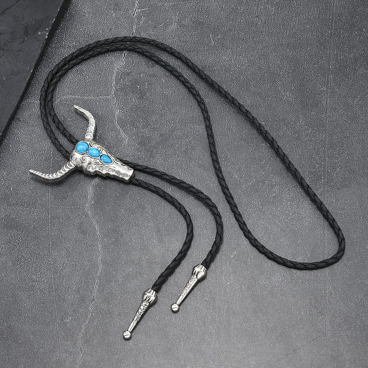 Western Turquoise Bull Pendant Bolo Tie - image 2