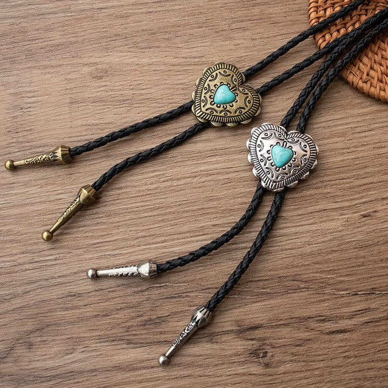 Creative Heart Shaped Turquoise Pendant Bolo Tie - image 1
