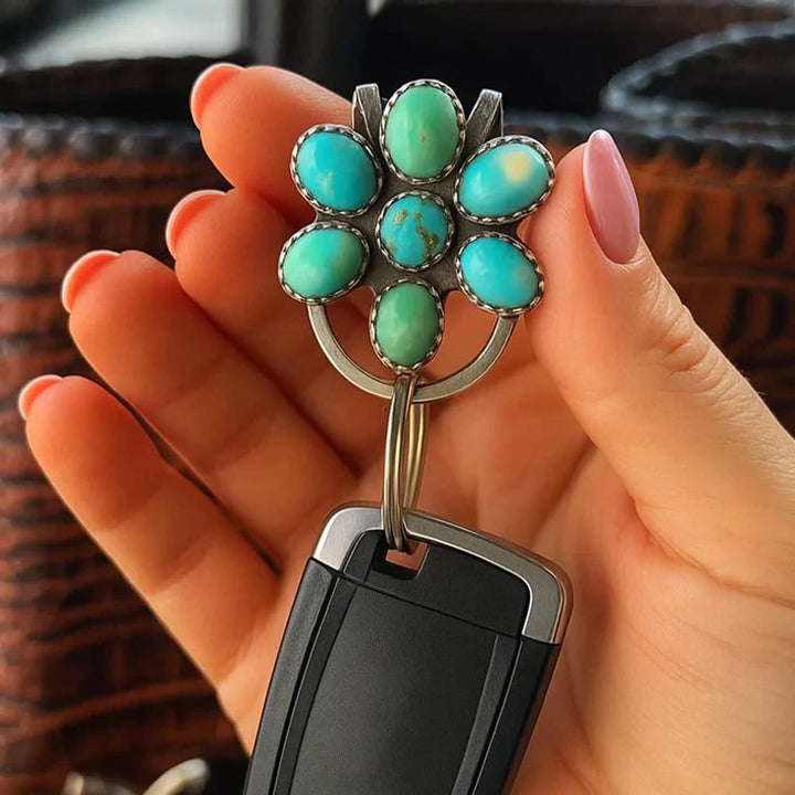 Turquoise Flower Bag Clip Keychain Decorative Accessory - Keychain - image 1