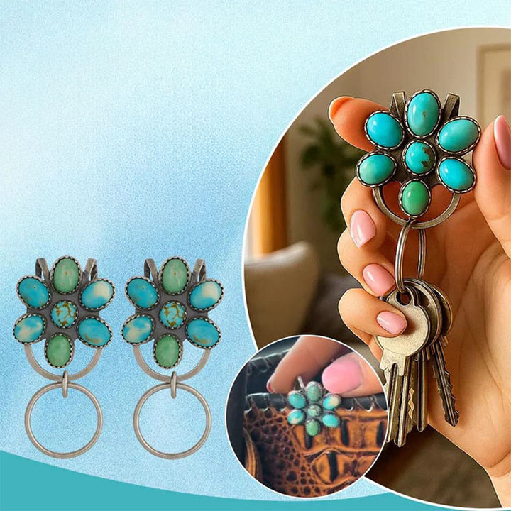Turquoise Flower Bag Clip Keychain Decorative Accessory - image 2
