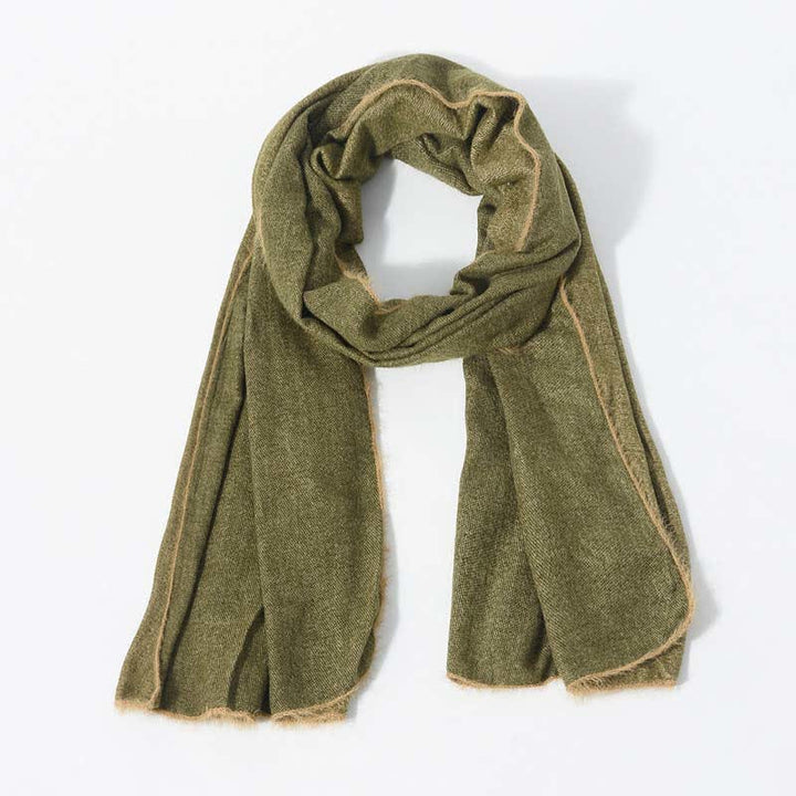 Retro & Chic Solid Color Scarf With Furry Trim - Army Green - image 8