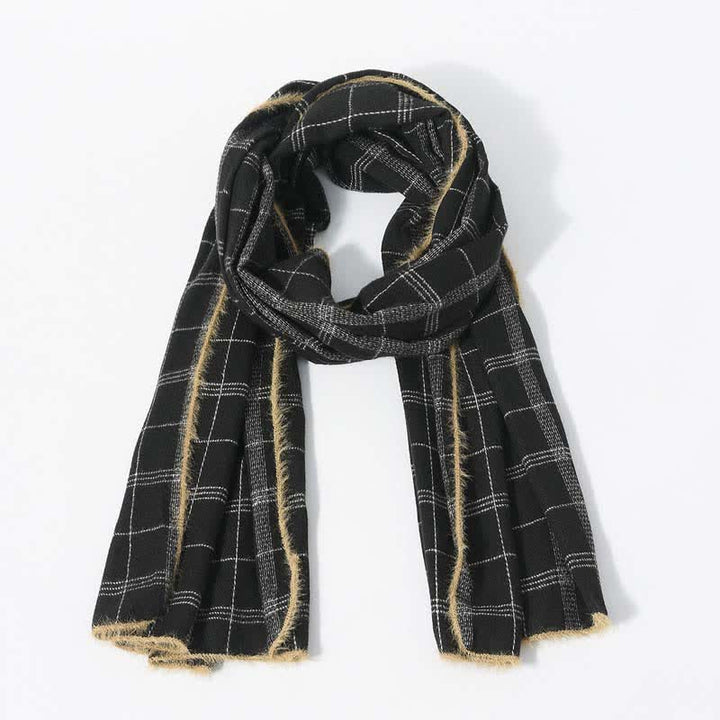 Timeless Classic Plaid Pattern Scarf With Furry Trim - Black - image 5