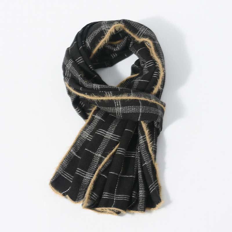 Timeless Classic Plaid Pattern Scarf With Furry Trim - image 6