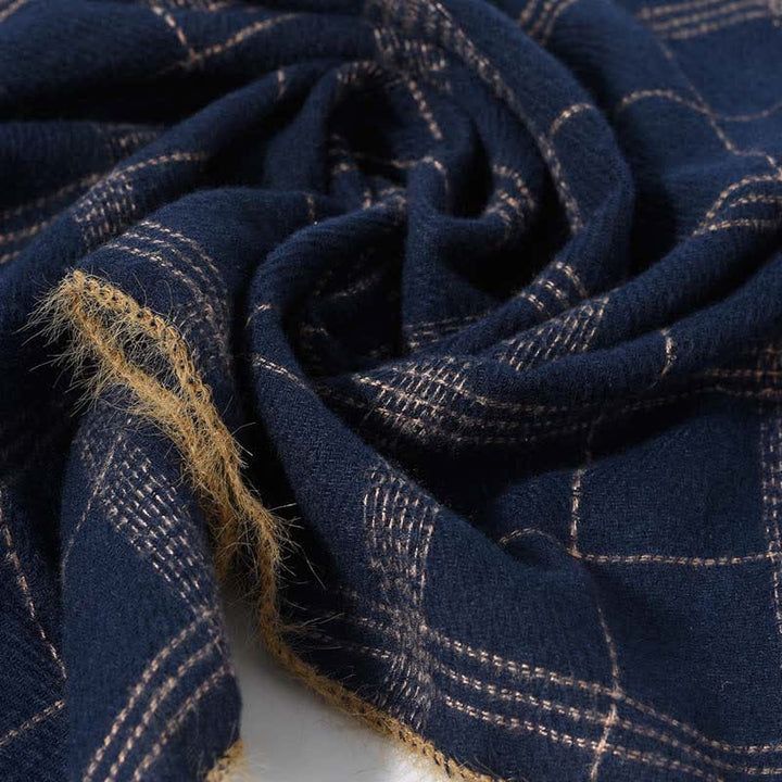 Timeless Classic Plaid Pattern Scarf With Furry Trim - image 10