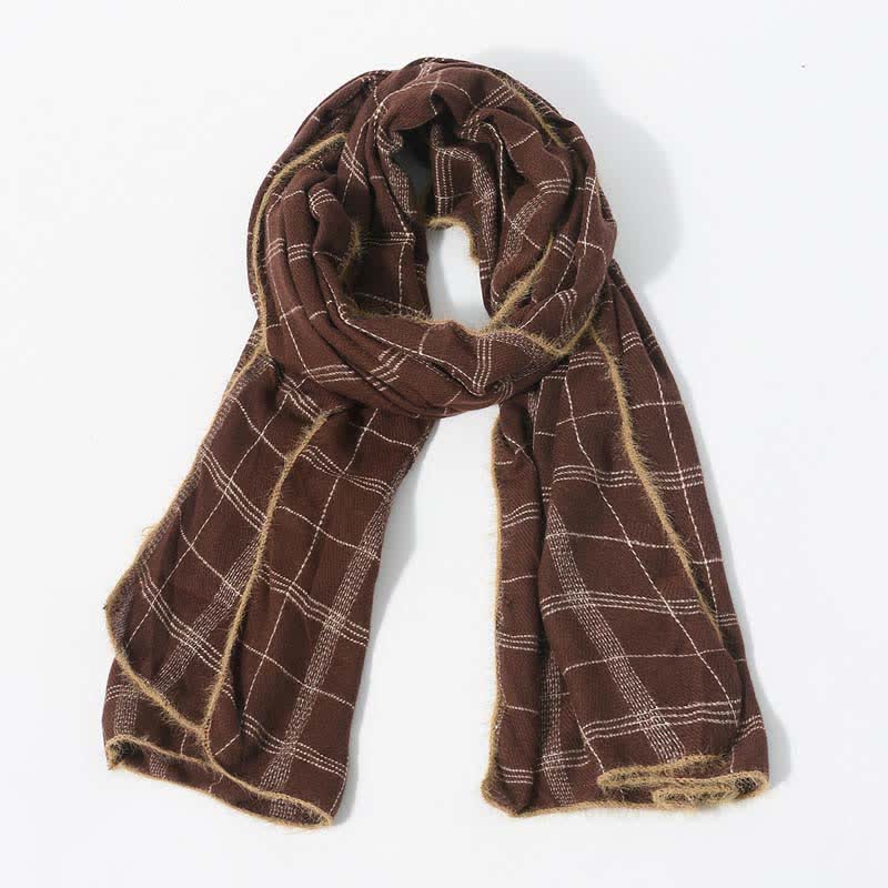Timeless Classic Plaid Pattern Scarf With Furry Trim - Coffee - image 0