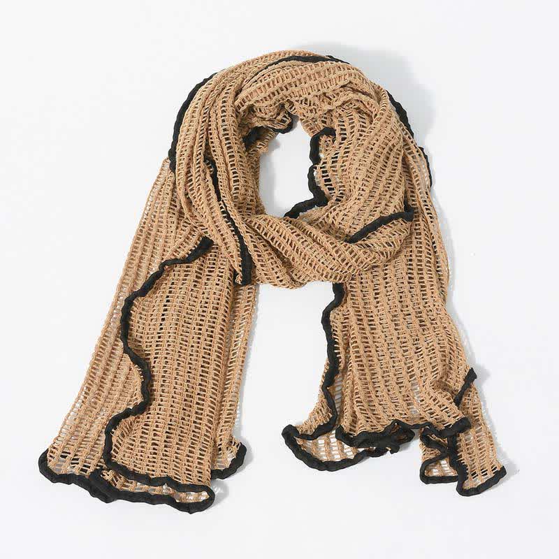 Elegant Hollowed-Out Design Knitting Scarf - Khaki - image 8