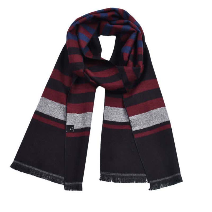 Stylish Double-Sided Striped Pattern Warm Scarf - Gray & Burgundy - image 12