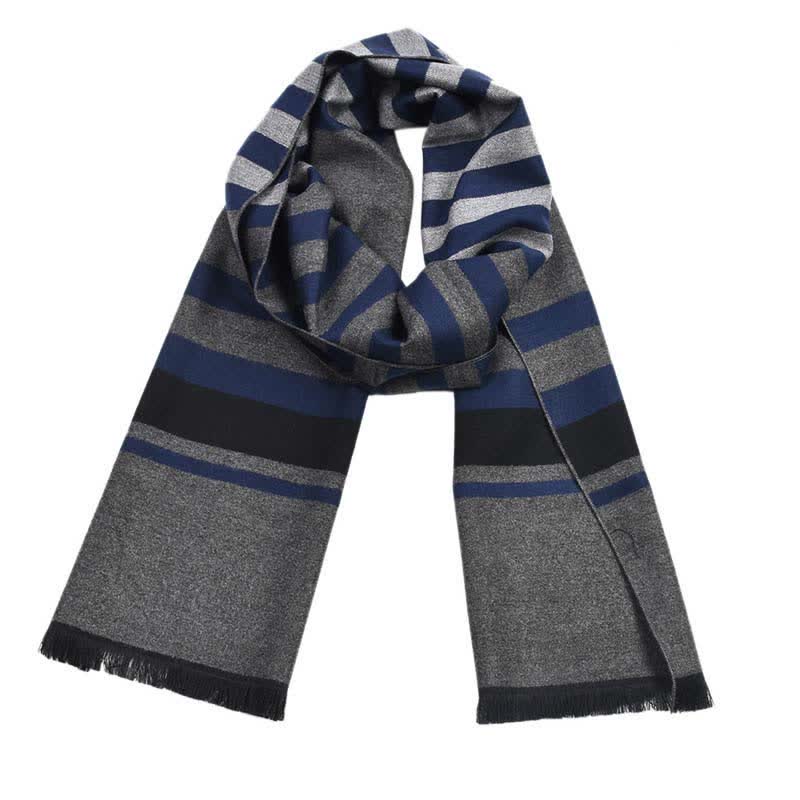 Stylish Double-Sided Striped Pattern Warm Scarf - Gray & Navy - image 7