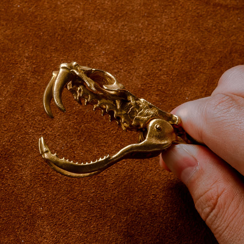 Brass Viper Skull Rattlesnake Tail Keychain - image 2