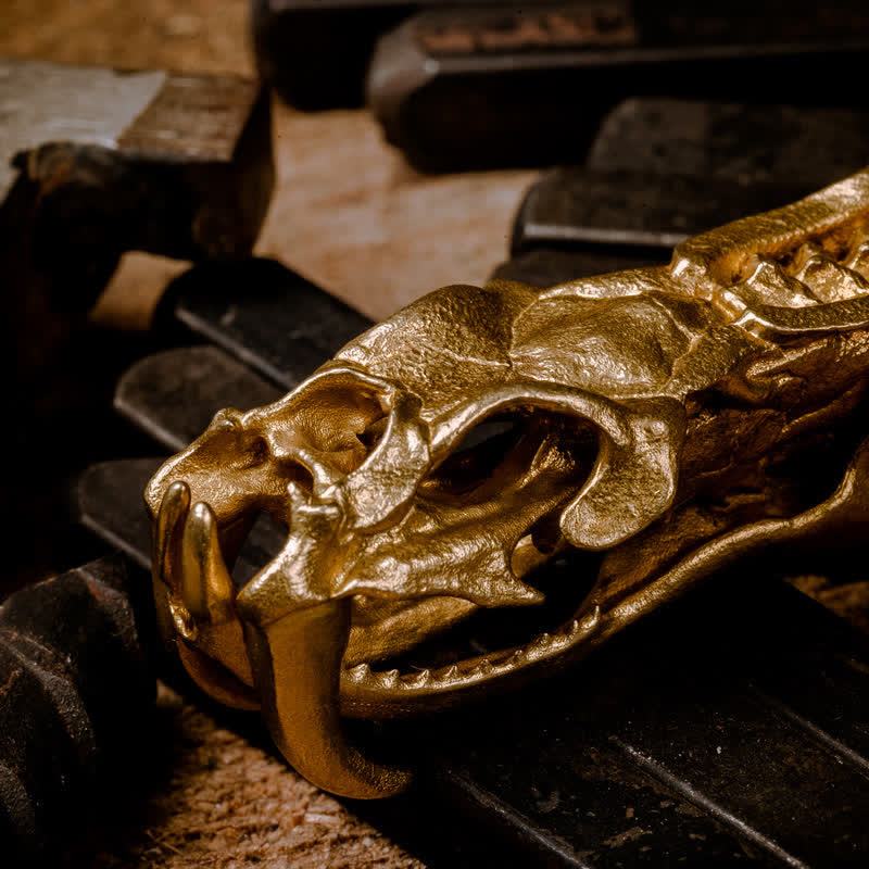 Brass Viper Skull Rattlesnake Tail Keychain - Brass - image 0