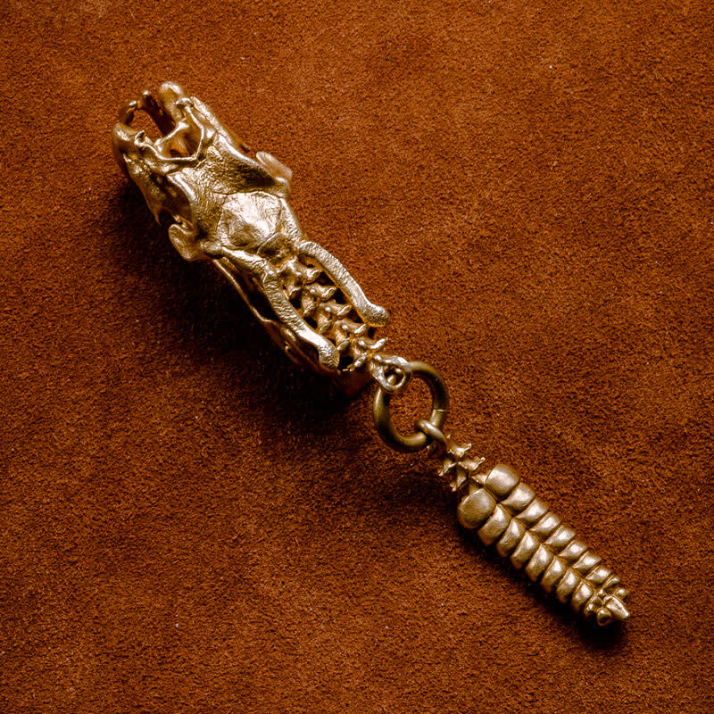 Brass Viper Skull Rattlesnake Tail Keychain - image 3