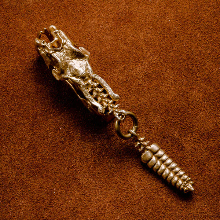 Brass Viper Skull Rattlesnake Tail Keychain - image 3