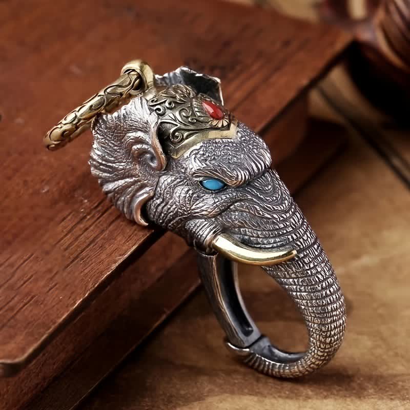 Vivid Handmade Sculpture Elephant Head Keychain - Blue Eyes - image 0