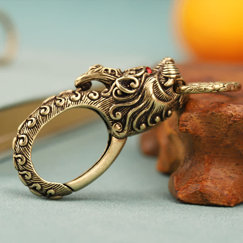 Wolf Head Red Eyes Solid Brass Keychain - image 1