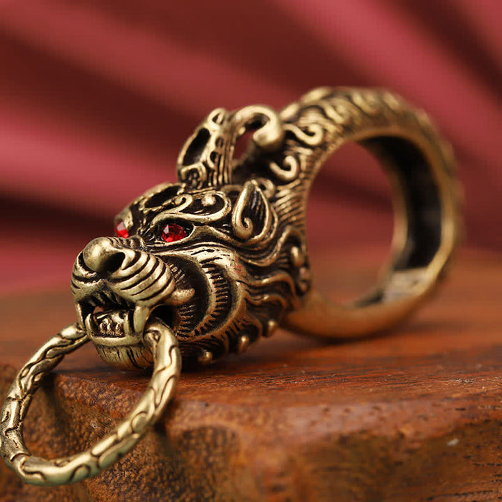 Wolf Head Red Eyes Solid Brass Keychain - image 3