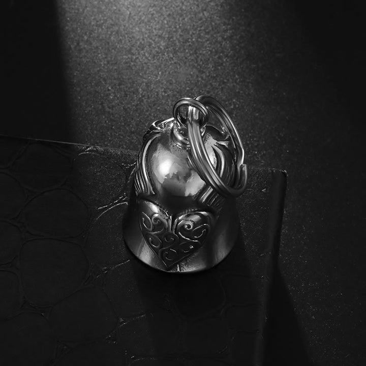 Vintage Silver Wing Heart Bell Keychain - image 5