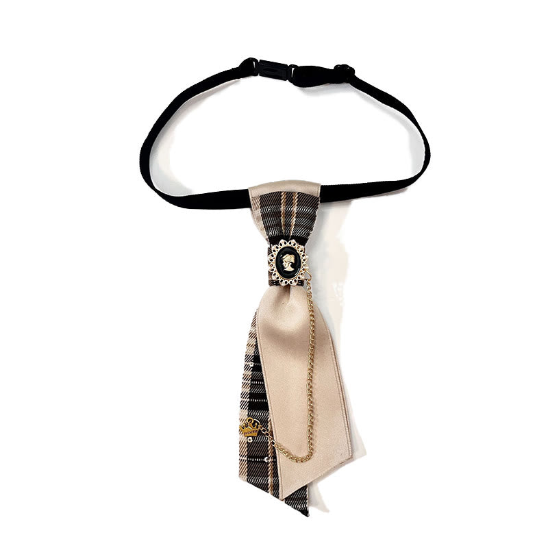 Fashionable Pre-tied Red Grid Queen Women's Necktie - Black - image 2