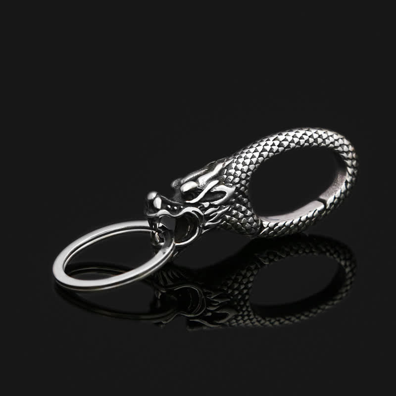 Delicate Antique Silver Dragon Head Keychain - Anqtique Silver - image 0